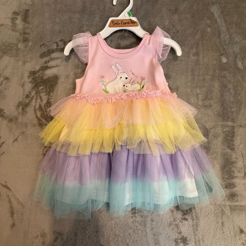 NWT‎ Baby Essentials Easter Bunny Rainbow Tutu Dress 18M Pink Pastel Tulle